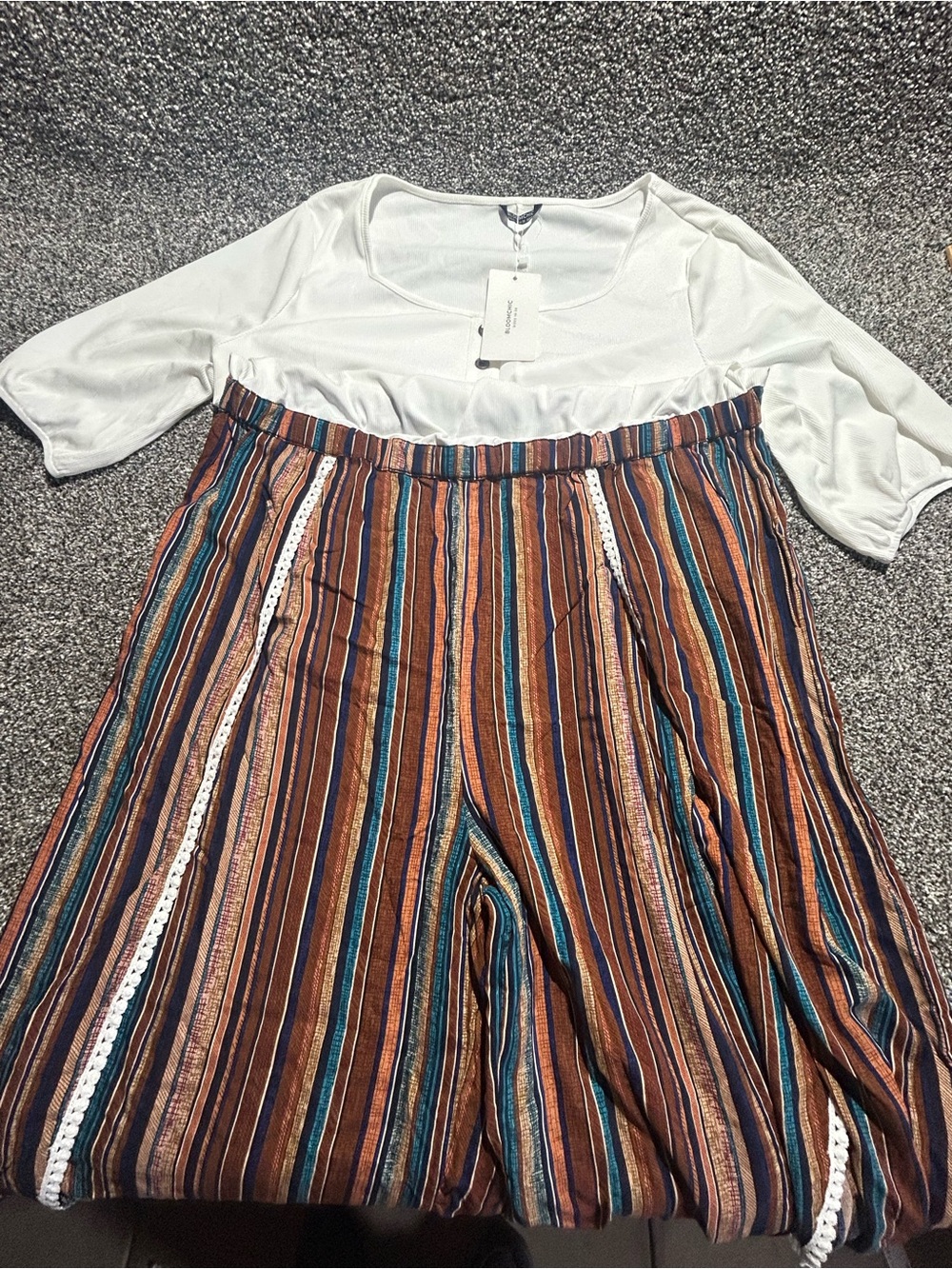 NWT BloomChic Striped Wide-Leg Pull-On body jumpsuit in Brown Multi